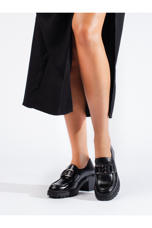 Juodos spalvos moteriški pusbačiai su aukštu kulnu Shelovet Juodos spalvos moteriški pusbačiai su aukštu kulnu Shelovet