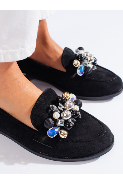 Juodos spalvos lords stiliaus batai  su kristaliukais Shelovet