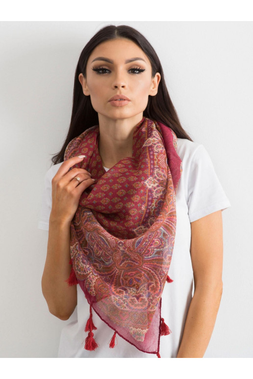 Bordo spalvos šalikas su raštu ir kutais