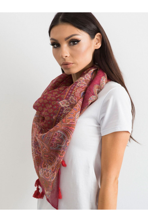 Bordo spalvos šalikas su raštu ir kutais
