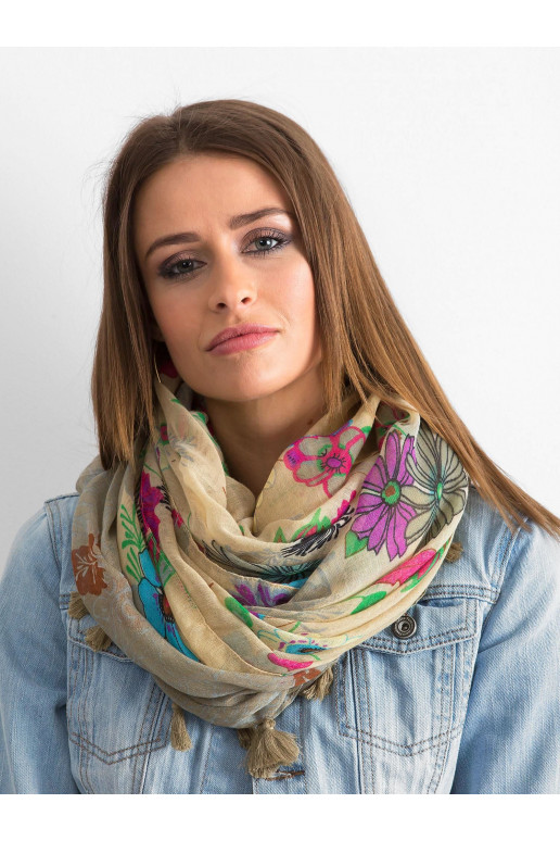 Smėlio spalvos šalikas su gėlių raštu
